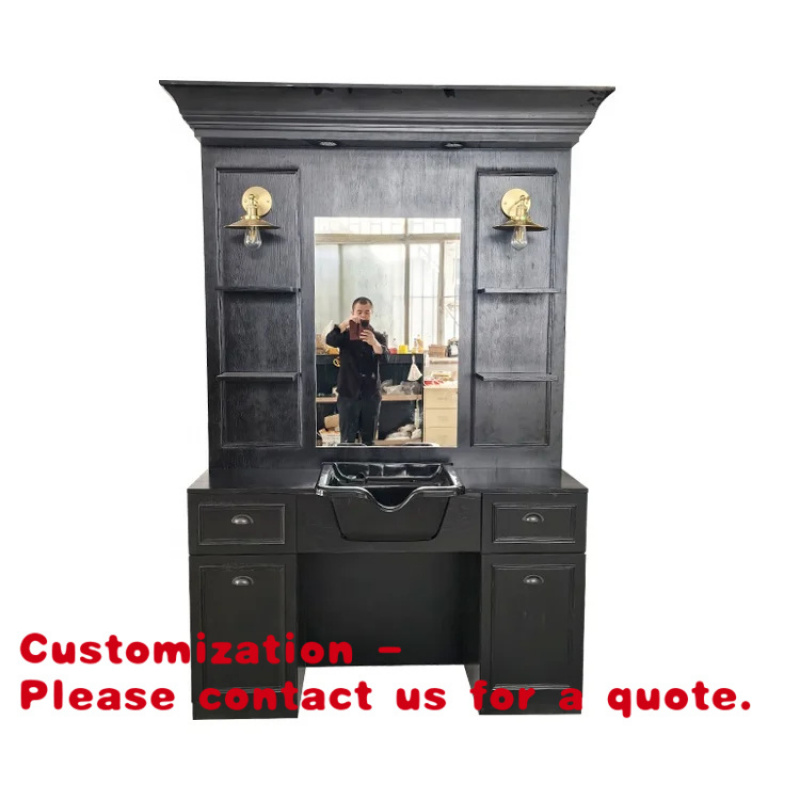 Home Barbershop - custom.Modern Black Wood Barber Shop Styling
