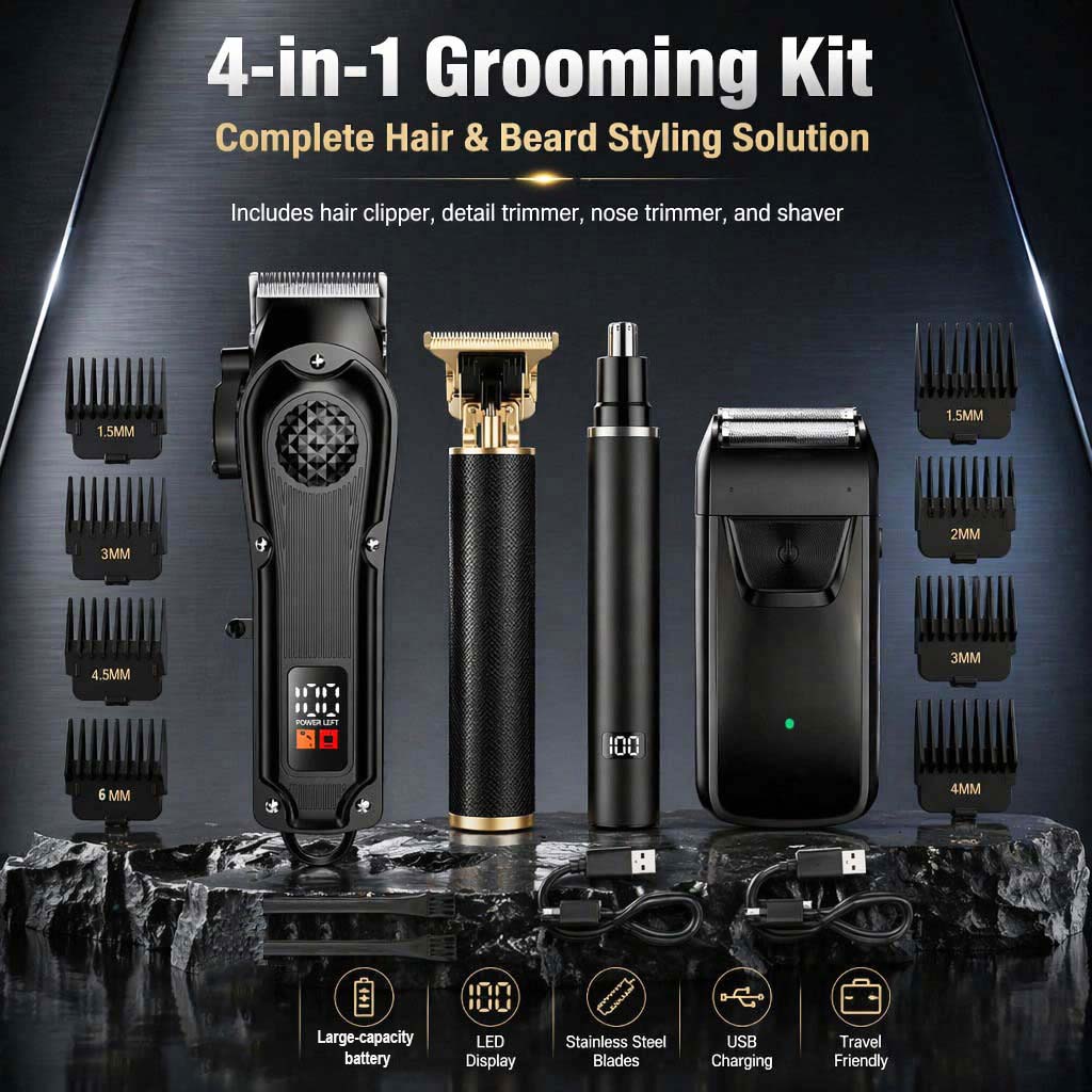 Home Barbershop - 4-in-1 Men's Hair Clipper Set with