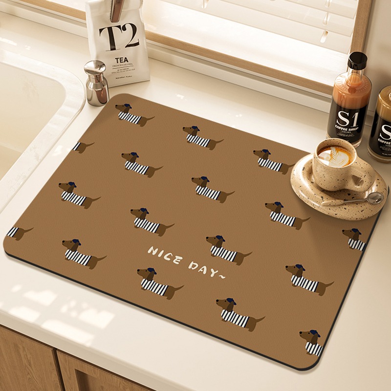 Cartoon Pug Pattern Printed Ki - Bar Mat Rubber ulasan dan harga